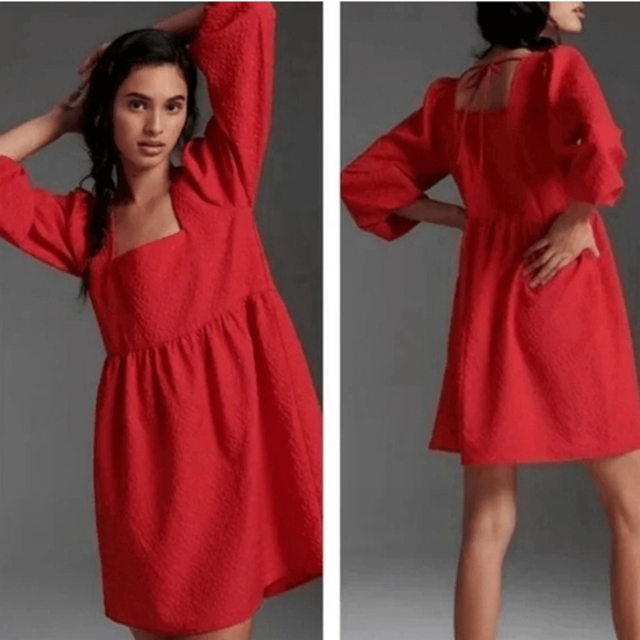 Anthropologie Dresses & Skirts - Anthropologie Amadi Esther Quarter Sleeve Mini Oversized Red Dress Size Small.